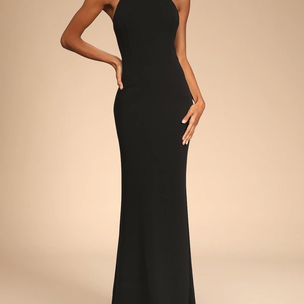 Long Black Halter Mermaid Maxi Dress